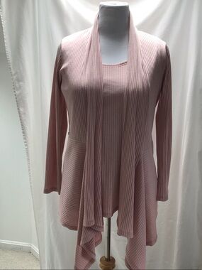 Light Pink Ribbed Open-Front Cardigan Set from Clara Sun Woo size XL